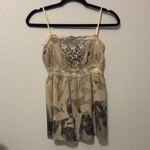 Code Vintage Boho Tank Top – Neutral Lace Detail – Size Small